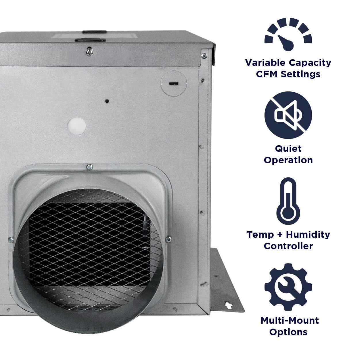 QuFresh 30 - 130 CFM QFDC Wall/Ceiling Mount Fresh Air Supply Fan with Temperature and Humidity Controls