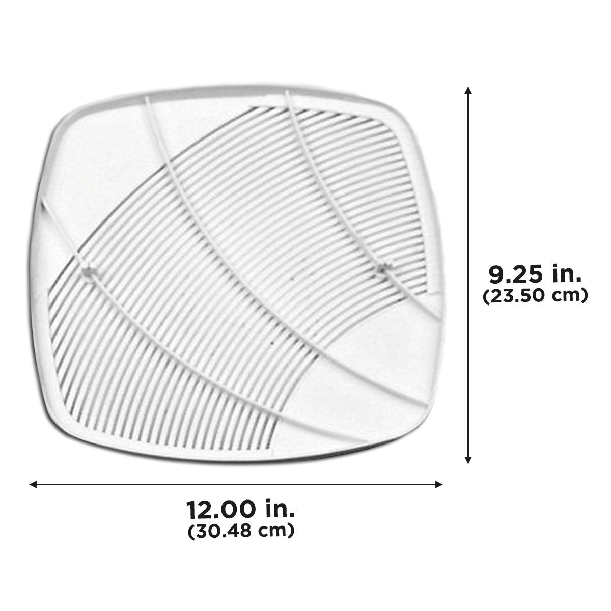 The grille measures 9.25 in. (23.5 cm) long and 12 in. (30.48 cm) wide.