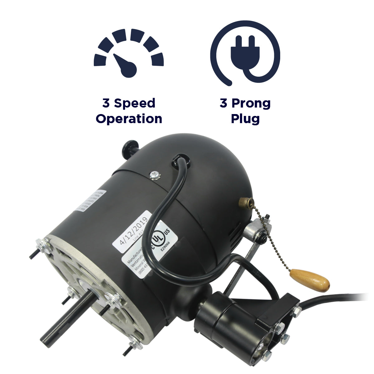 Features of the XE300351 include a 3 speed operation and a 3 prong plug.