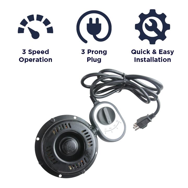 Features of the XE301350 include a 3 speed operation, 3 prong plug, and a quick and easy install.
