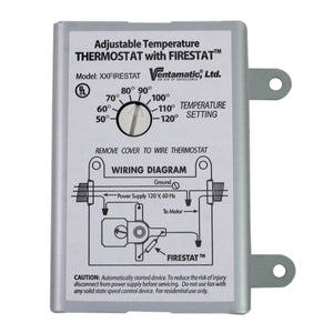 Front view of thermostat with wiring diagram instructions showing the fusible Firestat link. 
