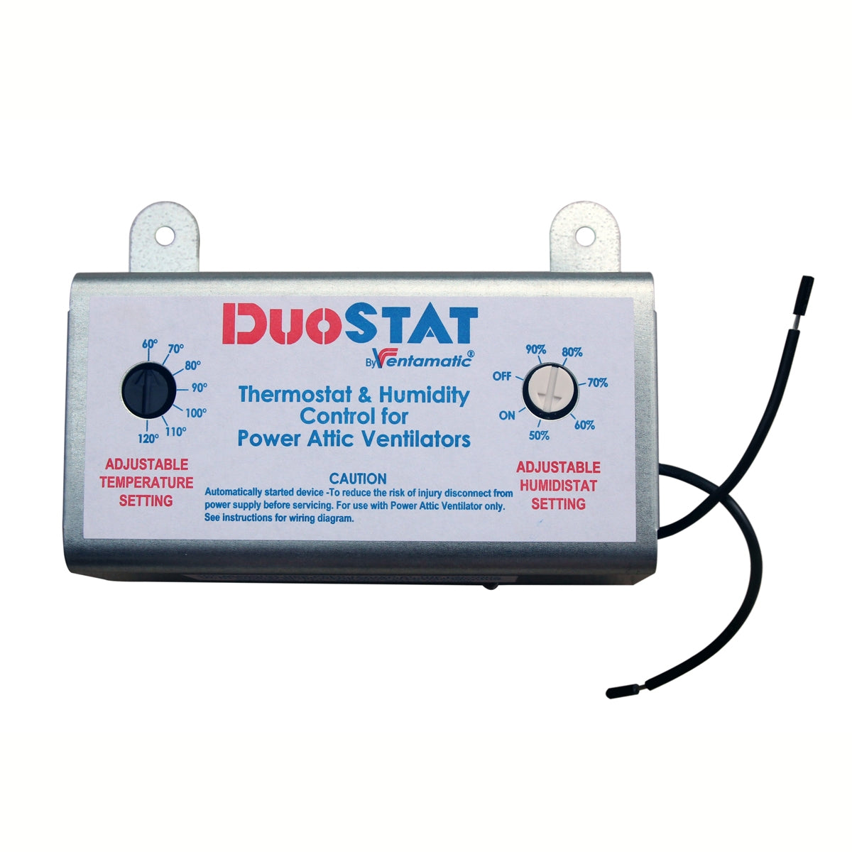 Front view of the duostat showing the temperature and humidity controls. 