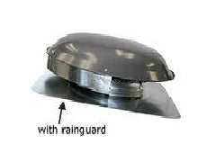 Side view of rain guard installed on power attic fan.